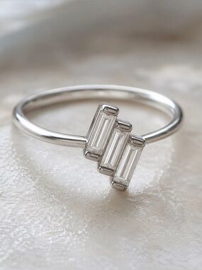 Baguette Moissanite Ring Sterling Silver Minimalist Stackable